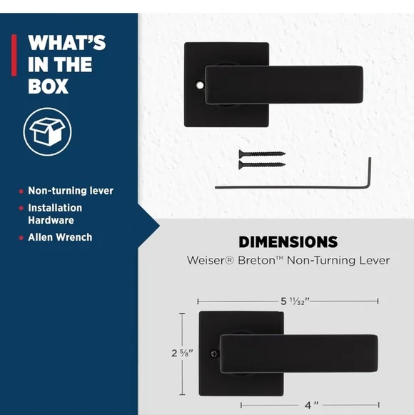 Weiser Breton Matte Black Dummy Door Handle, Inactive Single Door Hardware New - Picture 3 of 7